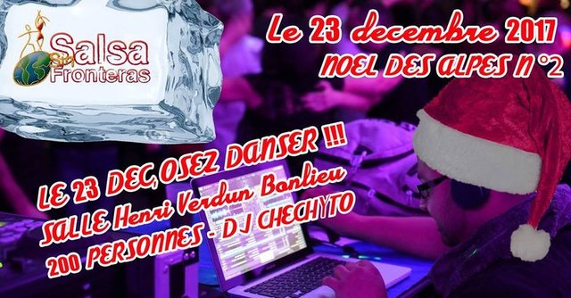 affiche de la 2ème soirée Salsa Sin Fronteras Noël des Alpes 2017