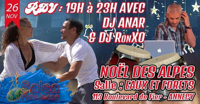 Affiche de la soirée Noël des Alpes Salsa Sin Fronteras du vendredi 26 novembre 2021